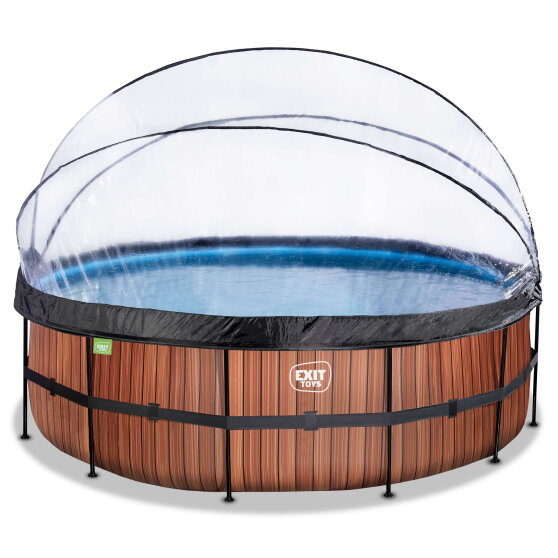 Piscina EXIT Wood &oslash;450x122cm con pompa filtro a sabbia e copertura - marrone