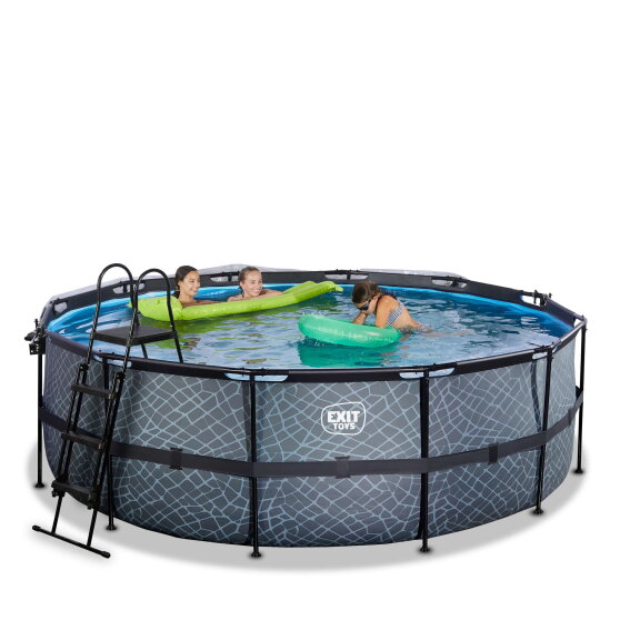 Piscina EXIT Stone ø427x122cm con pompa filtro a sabbia e copertura - grigio