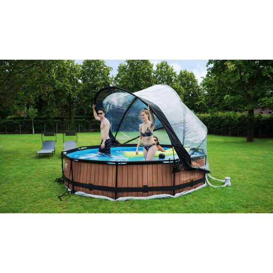 Piscina EXIT Wood &oslash;360x76cm con pompa filtro e copertura - marrone