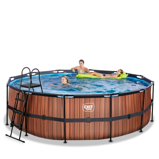 Piscina EXIT Wood ø450x122cm con pompa filtro - marrone