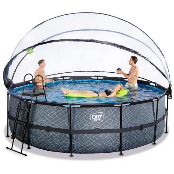 EXIT Stone pool ø450x122cm with sand filter pump and dome and heat pump - grey