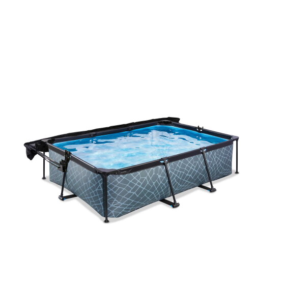 Piscina EXIT Stone 220x150x65cm con pompa filtro e pensilina - grigio