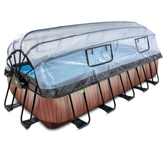 Piscina EXIT Wood 540x250x122cm con pompa filtro a sabbia e copertura e pompa di calore - marrone