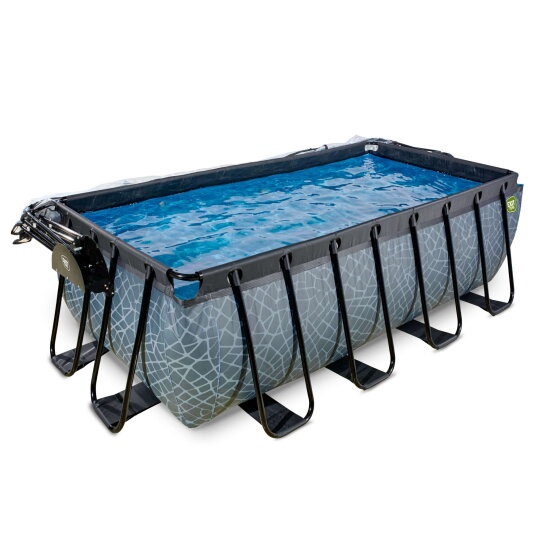 Piscina EXIT Stone 400x200x122cm con pompa filtro a sabbia e copertura - grigia