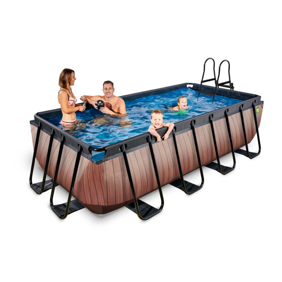 EXIT Wood pool 400x200x100cm with filter pump - brown