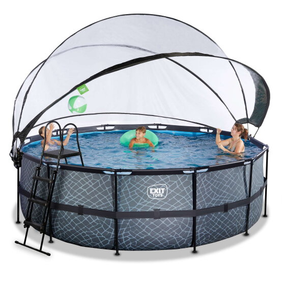 Piscina EXIT Stone ø427x122cm con pompa filtro a sabbia e copertura - grigio