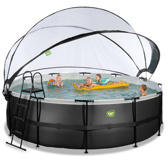 Piscina EXIT Black Leather ø450x122cm con pompa filtro a sabbia e copertura e pompa di calore - nero
