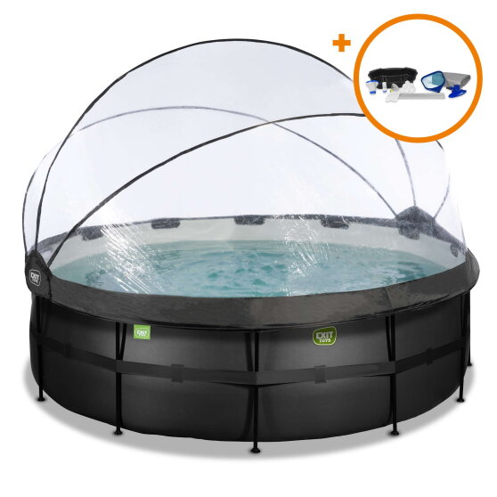 Piscina EXIT Black Leather ø427x122cm con pompa filtro a sabbia e copertura e set accessori - nero