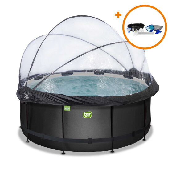 Piscina EXIT Black Leather ø360x122cm con pompa filtro a sabbia e copertura e set accessori - nero