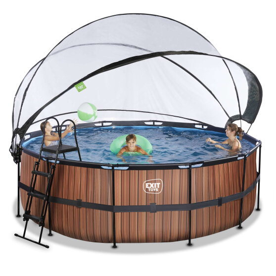 Piscina EXIT Wood &oslash;427x122cm con pompa filtro a sabbia e copertura - marrone