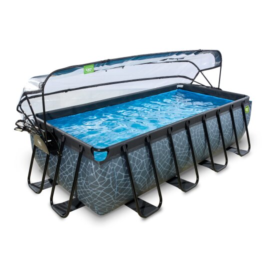EXIT Stone pool 400x200x100cm with sand filter pump and dome - grey