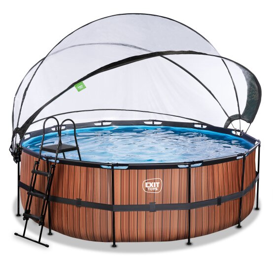 EXIT Wood pool ø427x122cm with sand filter pump and dome - brown
