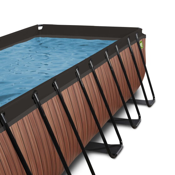 Piscina EXIT Wood 540x250x122cm con pompa filtro a sabbia e copertura e pompa di calore - marrone