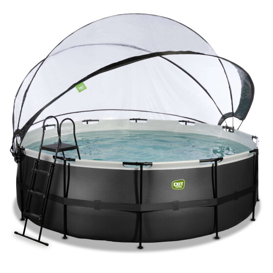 Piscina EXIT Black Leather ø427x122cm con pompa filtro a sabbia e copertura - nero
