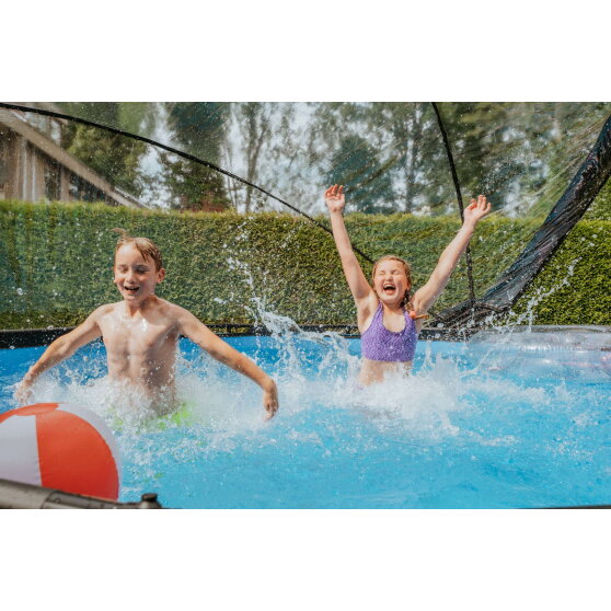 Piscina EXIT Stone ø427x122cm con pompa filtro a sabbia e copertura - grigio
