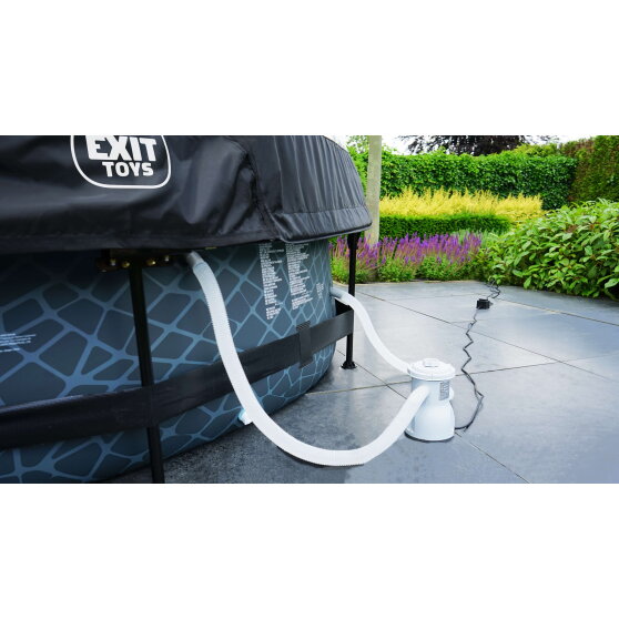 Piscina EXIT Stone &oslash;300x76cm con pompa filtro e copertura - grigio