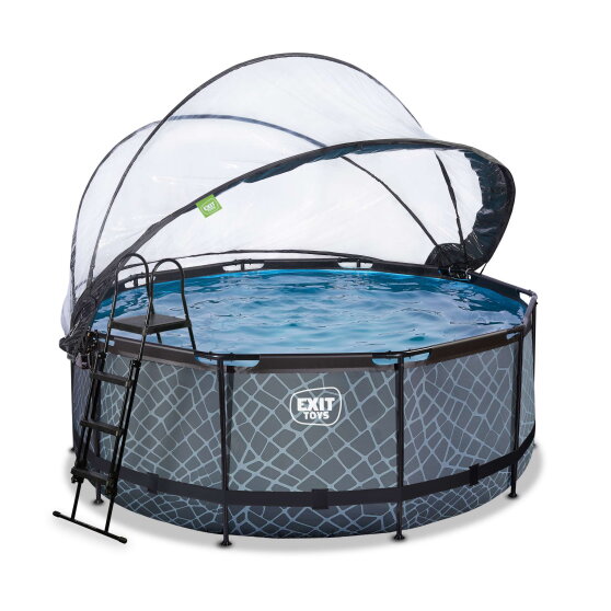 Piscina EXIT Stone &oslash;360x122cm con pompa filtro a sabbia e copertura - grigio