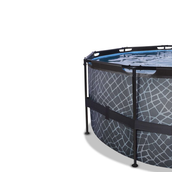 Piscina EXIT Stone ø488x122cm con pompa filtro a sabbia e copertura e pompa di calore - grigia