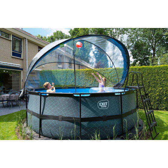 Piscina EXIT Stone &oslash;427x122cm con pompa filtro a sabbia e copertura - grigio