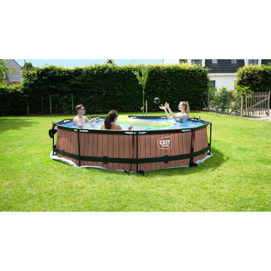 Piscina EXIT Black Wood ø360x76cm con pompa filtro - nero