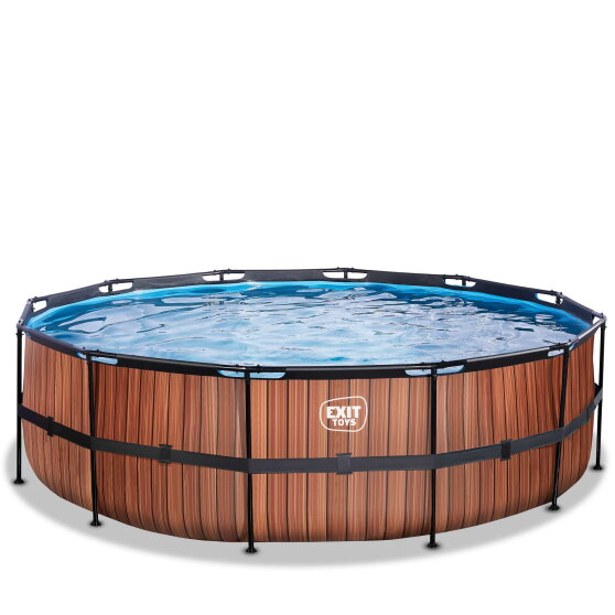 Piscina EXIT Wood &oslash;488x122cm con pompa filtro - marrone