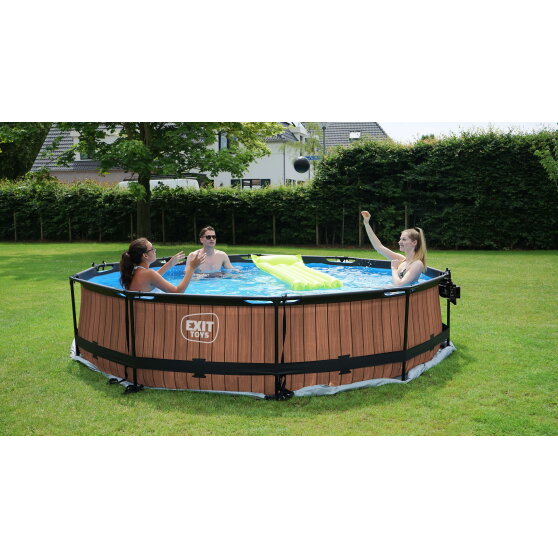 Piscina EXIT Black Wood ø360x76cm con pompa filtro - nero