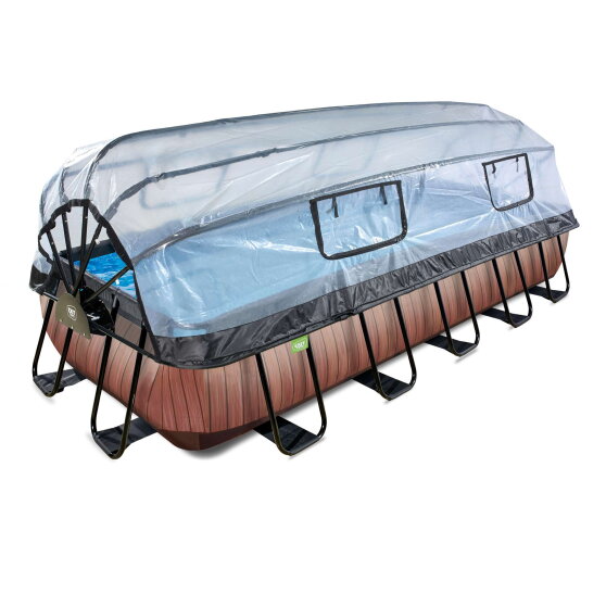 Piscina EXIT Wood 540x250x100cm con pompa filtro a sabbia e copertura e pompa di calore - marrone
