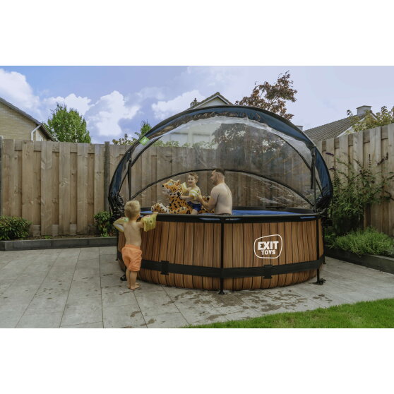 Piscina EXIT Wood &oslash;300x76cm con pompa filtro e copertura - marrone