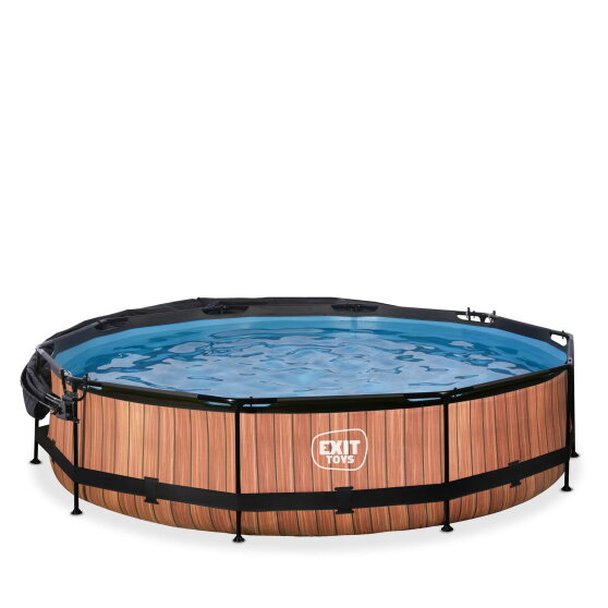 Piscina EXIT Wood &oslash;360x76cm con pompa filtro e pensilina - marrone