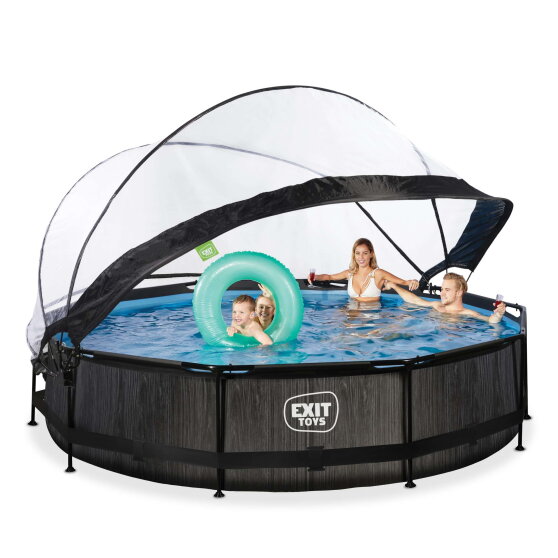 Piscina EXIT Black Wood ø360x76cm con pompa filtro e copertura - nero