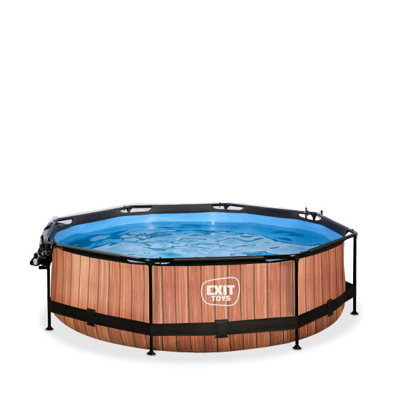 Piscina EXIT Wood &oslash;300x76cm con pompa filtro e copertura - marrone