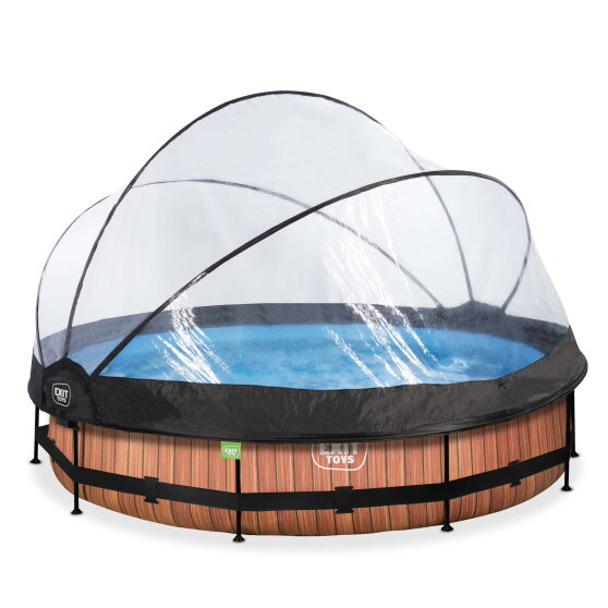 Piscina EXIT Wood &oslash;360x76cm con pompa filtro e copertura - marrone
