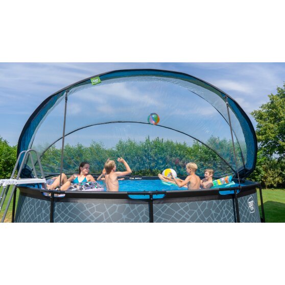 EXIT Black Leather pool ø450x122cm with sand filter pump and dome and heat pump - black
