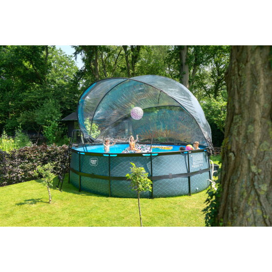 Piscina EXIT Stone ø488x122cm con pompa filtro a sabbia e copertura e pompa di calore - grigia