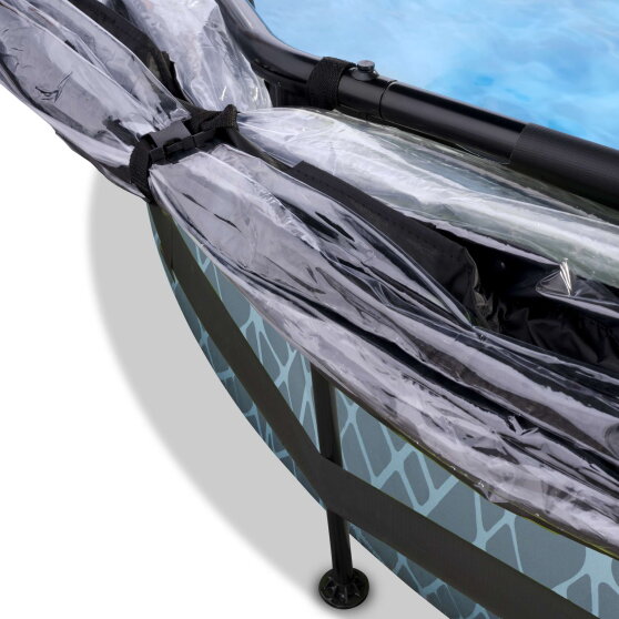 Piscina EXIT Stone ø300x76cm con pompa filtro e copertura - grigio