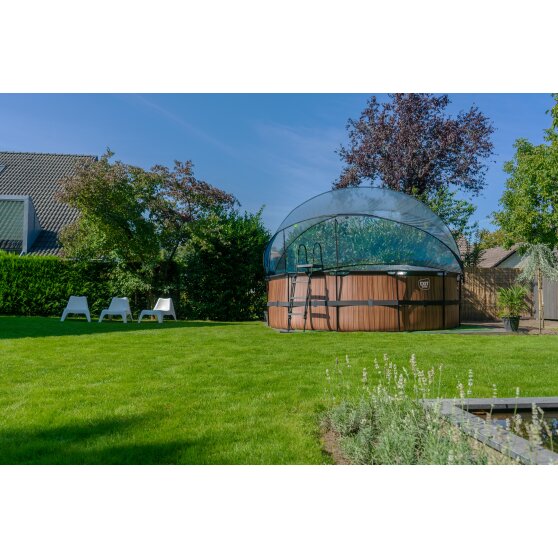EXIT Wood pool ø450x122cm with sand filter pump and dome and heat pump - brown