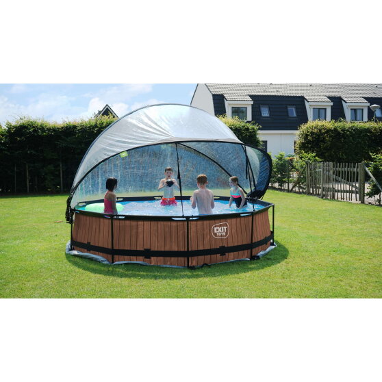 Piscina EXIT Wood &oslash;360x76cm con pompa filtro e copertura - marrone