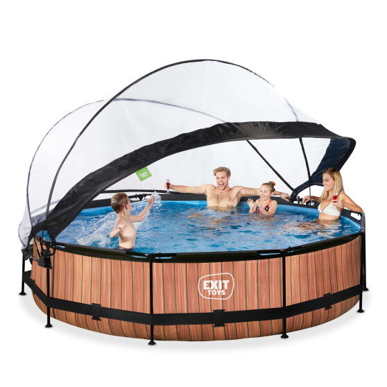 Piscina EXIT Wood &oslash;360x76cm con pompa filtro e copertura - marrone