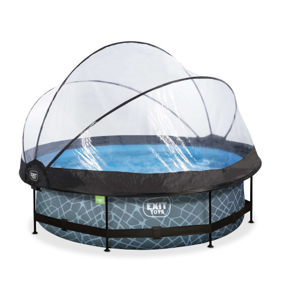 Piscina EXIT Stone ø300x76cm con pompa filtro e copertura - grigio