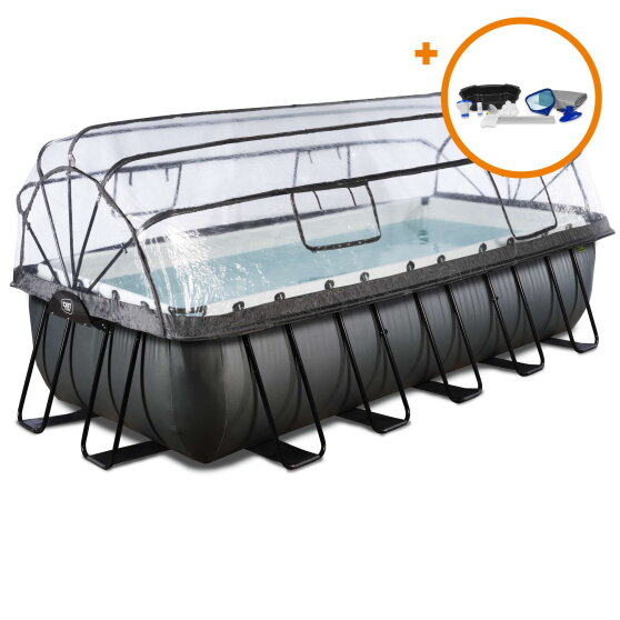 Piscina EXIT Black Leather 540x250x122cm con pompa filtro a sabbia e copertura e set accessori - nero