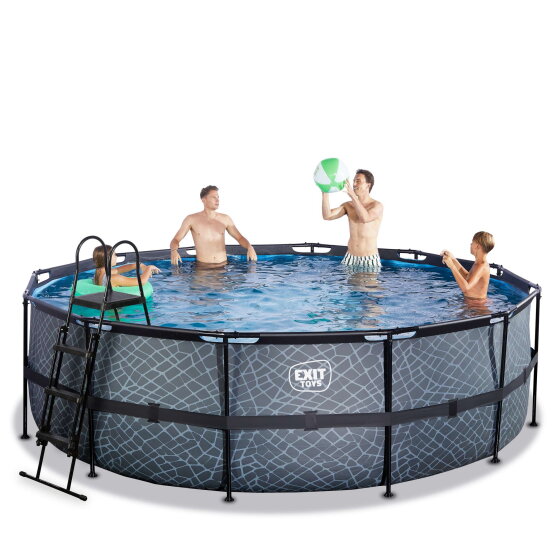 Piscina EXIT Stone ø450x122cm con pompa filtro a sabbia - grigia