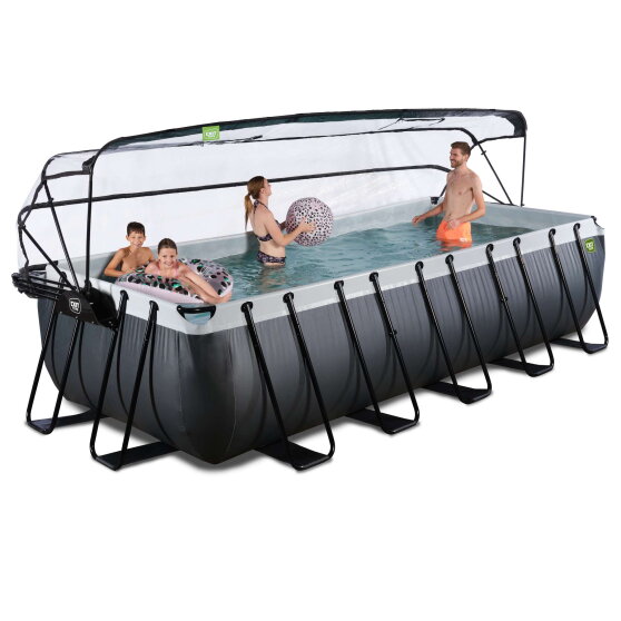 Piscina EXIT Black Leather 540x250x122cm con pompa filtro a sabbia e copertura e set accessori - nero