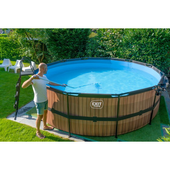 Piscina EXIT Wood ø450x122cm con pompa filtro - marrone