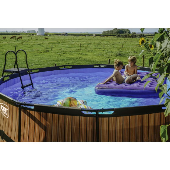 Piscina EXIT Stone &oslash;427x122cm con pompa filtro a sabbia - grigia