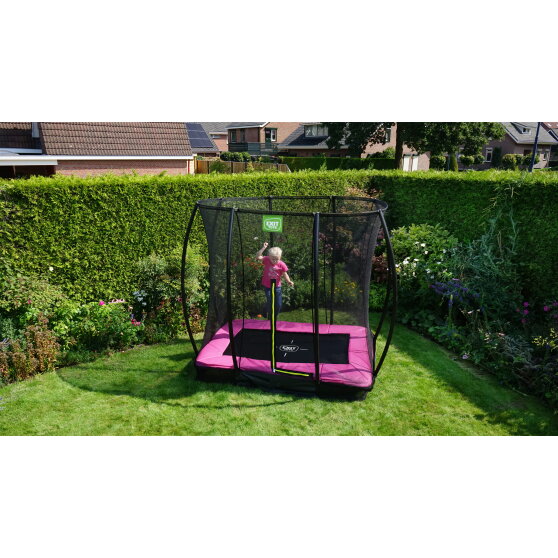 Trampolino elastico interrato EXIT Silhouette 153x214cm con rete di sicurezza - rosa