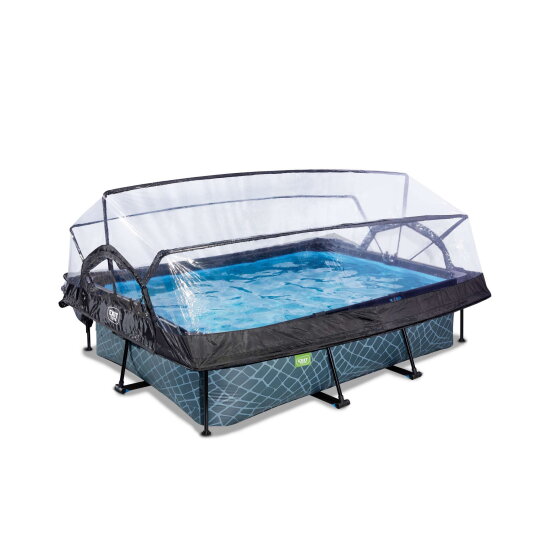 Piscina EXIT Stone 220x150x65cm con pompa filtro e copertura - grigio