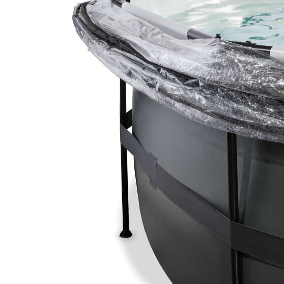 Piscina EXIT Black Leather ø488x122cm con pompa filtro a sabbia e copertura e pompa di calore - nero
