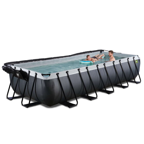 Piscina EXIT Black Leather 540x250x100cm con pompa filtro a sabbia e copertura - nero