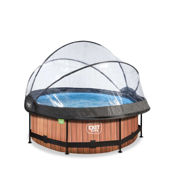 Piscina EXIT Wood &oslash;244x76cm con pompa filtro e copertura - marrone