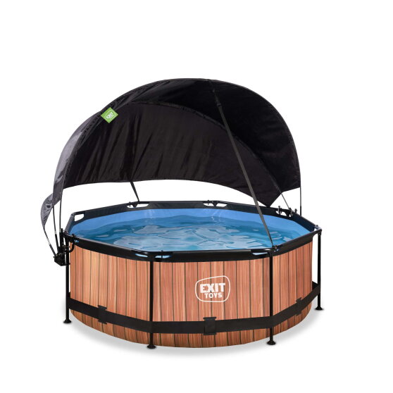 Piscina EXIT Wood &oslash;244x76cm con pompa filtro e pensilina - marrone